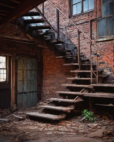 brickyards,abandoned factory,brickworks,abandoned places,steel stairs,backstairs,old brick building,middleport,abandoned building,stone stairway,stone stairs,outside staircase,old factory,abandoned place,dereliction,derelict,humberstone,old factory building,dilapidated building,lofts,Conceptual Art,Oil color,Oil Color 11