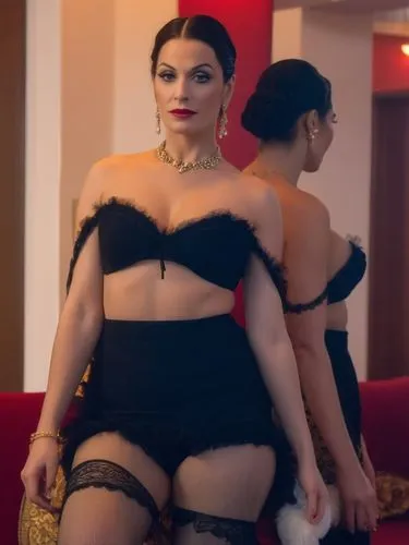 A Portrait of Lola Montez,a woman wearing lingerie while standing next to another,dolcenera,netrebko,burlesque,oreiro,benzino,damita,Photography,General,Realistic