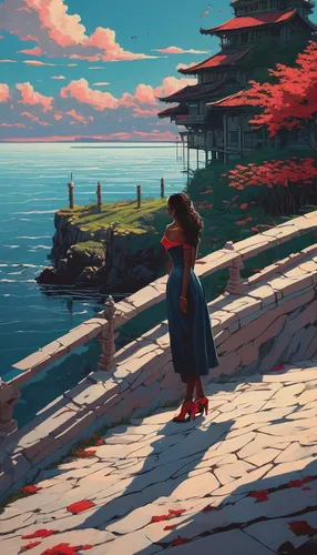 studio ghibli,japanese sakura background,japan landscape,tsukemono,torii,sakura background,summer evening,japanese background,japanese shrine,kyoto,shirakami-sanchi,transistor,evening atmosphere,dusk,芦ﾉ湖,seaside,one autumn afternoon,dusk background,ginkaku-ji,the horizon,Conceptual Art,Fantasy,Fantasy 32