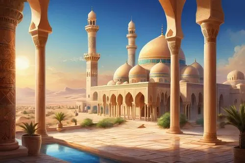 arabic background,mosques,ramadan background,karakas,agrabah,grand mosque,islamic architectural,andalus,rem in arabian nights,caliphs,riad,al nahyan grand mosque,king abdullah i mosque,theed,big mosque,alabaster mosque,sabaean,arabiyah,husseiniyah,sultan qaboos grand mosque,Illustration,Realistic Fantasy,Realistic Fantasy 01