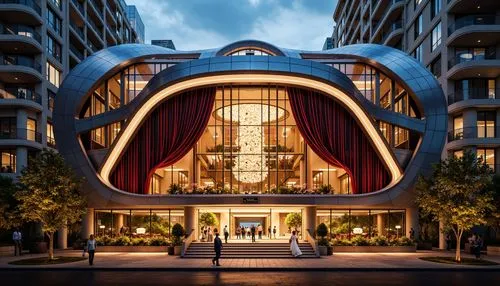 futuristic architecture,largest hotel in dubai,heatherwick,luxury hotel,oval forum,futuristic art museum,3d rendering,semi circle arch,musical dome,mvrdv,grand hotel europe,art deco,blavatnik,flying saucer,bulgari,hotel riviera,habtoor,arcology,flyer carousel,hotel w barcelona