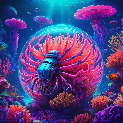 coral guardian,coral reef,underwater background,anemone of the seas,deep sea nautilus,sea life underwater,nautilus,under sea,aquarium,under the sea,sea-life,sea animal,scuba,underwater landscape,marine biology,the bottom of the sea,deep coral,marine animal,cnidarian,coral fish,Conceptual Art,Sci-Fi,Sci-Fi 27