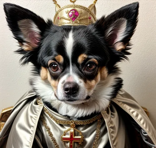 dog dressed up as a saint,king charles spaniel,emperor,king caudata,appenzeller sennenhund,king arthur,chihuahua,king crown,dog angel,nuncio,welschcorgi,corgi-chihuahua,chinese imperial dog,high pries