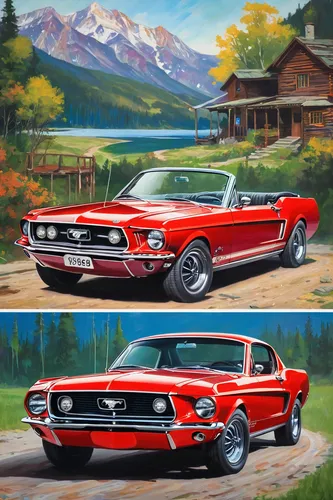 Online Raffle Winner Will Get 1968 And 2019 Ford Mustang,muscle car cartoon,american muscle cars,american classic cars,first generation ford mustang,second generation ford mustang,muscle car,boss 429,