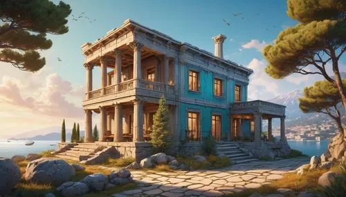 herakleion,kythnos,greek temple,panagora,temple of poseidon,ancient house,acropolis,kalypso,octavian,delos,apollonia,house with caryatids,odyssey,nicopolis,ethnikos,artemis temple,arcadia,orfanos,propylaea,seleucia,Conceptual Art,Oil color,Oil Color 07