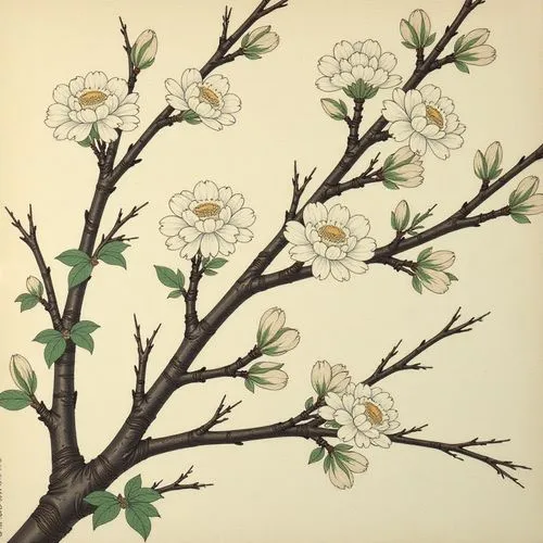 illustration of the flowers,apricot flowers,apple blossoms,floral ornament,plum blossoms,magnolia stellata