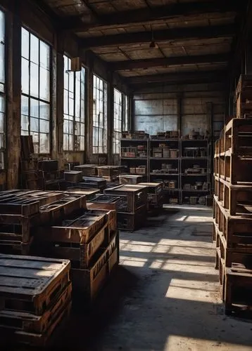 abandoned factory,empty factory,pallets,warehouses,warehouse,wooden pallets,cooperage,warehousing,manufactory,lumberyards,lumberyard,industrial hall,manufactories,packinghouse,factory hall,usine,old factory,old factory building,pallet,deindustrialization,Illustration,Black and White,Black and White 17