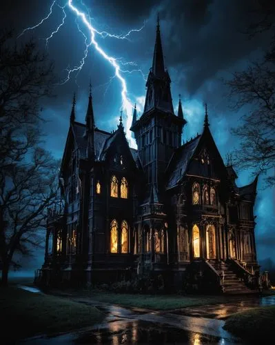 haunted cathedral,gothic style,haunted house,haunted castle,the haunted house,gothic,Illustration,Realistic Fantasy,Realistic Fantasy 46