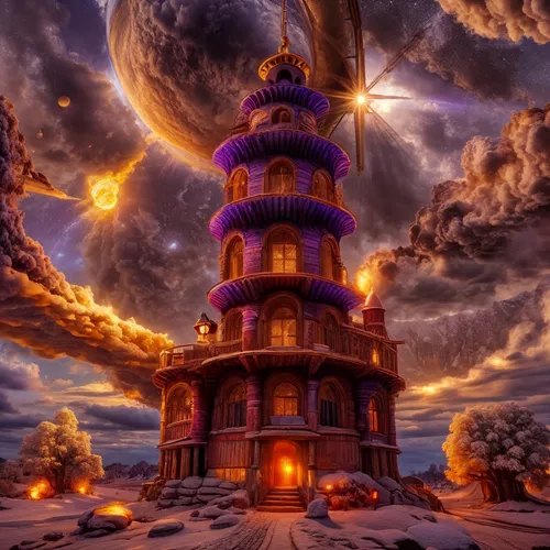 fantasy picture,witch's house,fantasy landscape,fantasy art,ghost castle,fairy chimney,burning man,fantasy city,fantasy world,tower of babel,fire planet,3d fantasy,fractal environment,fairy tale castle,the haunted house,halloween background,apocalypse,haunted castle,haunted house,witch house