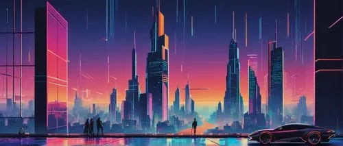 futuristic landscape,cityscape,futuristic,cyberpunk,metropolis,colorful city,80's design,scifi,sci - fi,sci-fi,fantasy city,dystopian,skyline,neon arrows,city skyline,cities,skyscrapers,dystopia,futuristic car,vast,Art,Artistic Painting,Artistic Painting 43