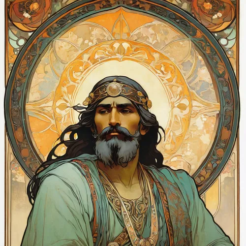 alfons mucha,mucha,helios,poseidon god face,poseidon,thracian,greek orthodox,zoroastrian novruz,zeus,asclepius,ancient icon,imperator,magi,byzantine,orientalism,art nouveau,thymelicus,prophet,saranka,julius,Illustration,Retro,Retro 03