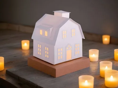 The image shows a cluster of vibrant LED lights, each illuminated by the soft glow of a nearby lantern. The lights float above a bed of candles, casting a haunting orange glow on the surrounding area.