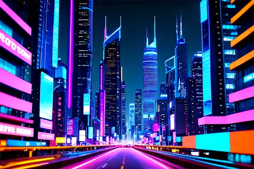 colorful city,futuristic landscape,cityscape,city highway,metropolis,cyberpunk,city at night,tokyo city,fantasy city,futuristic,city lights,shinjuku,neon arrows,cities,city trans,tokyo,shanghai,city,abstract retro,city skyline,Conceptual Art,Sci-Fi,Sci-Fi 04