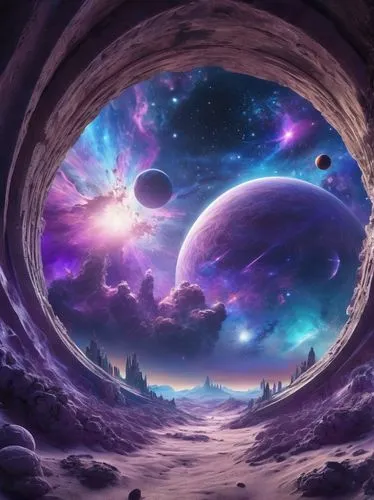 planetaria,wormhole,univers,alien planet,wormholes,universe,alien world,inner space,space art,extant,scene cosmic,cosmosphere,starclan,heaven gate,macrocosm,portals,youtube background,interspace,starscape,extradimensional,Illustration,Realistic Fantasy,Realistic Fantasy 42