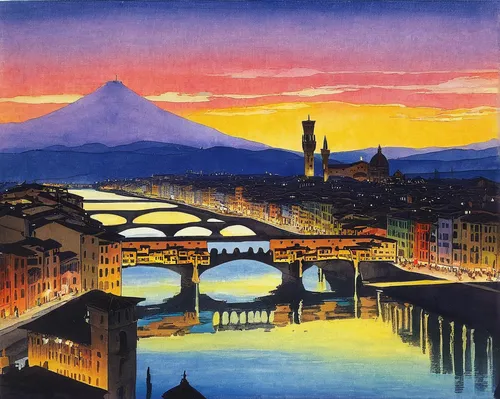 Highlights Of Florence From La Spezia Port,ponte vecchio,firenze,florentine,florence,sant'angelo bridge,travel poster,arno river,italian poster,ponte sant'angelo,italian painter,lombardy,tiber bridge,