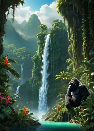 prosimian,palmerino,rainforests,disneynature,bonobos,tropical animals,cartoon video game background,gorillas,tropical jungle,tropical forest,tarzan,nature background,rainforest,bonobo,gorilla,jungle,virunga,neotropical,tamarin,simian,Conceptual Art,Fantasy,Fantasy 12