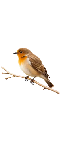 Small bird, perched, green tree branch, autumn leaves, tiny claws, fluffy feathers, bright brown eyes, small beak, chirping, morning sunlight, warm lighting, 3/4 composition, shallow depth of field, n