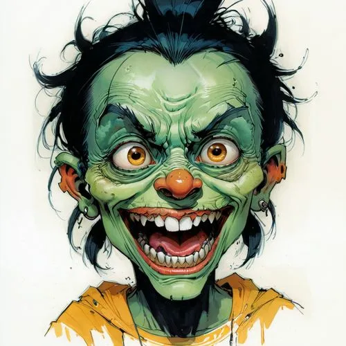 morgus,goblin,horror clown,corben,shambling,ghoulies,gobbo,ogress,caricatured,gorshin,murdoc,caricature,grotesque,frightful,umezu,scary clown,hobgoblins,batboy,twisty,shockheaded,Conceptual Art,Fantasy,Fantasy 08