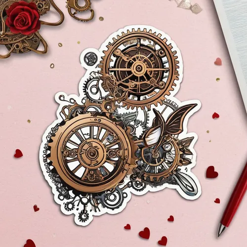 1 solo die-cut Steampunk Valentine decoration,steampunk gears,valentine clock,steampunk,decorative rubber stamp,valentine frame clip art,valentine scrapbooking,valentine clip art,cogs,mechanical puzzl