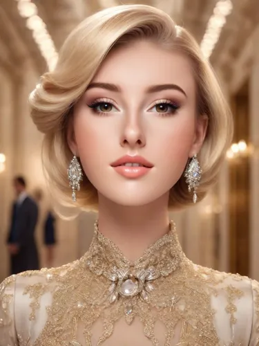 gorgeous blonde lady, with a posh updo hairstyle and extra trendy designer clothes, photorealistic.,bridal jewelry,bridal accessory,elegant,elegance,realdoll,bridal clothing,fashion vector,gold jewelr