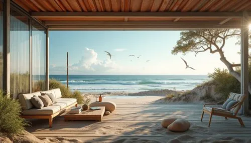 oceanfront,beachfront,seaside view,beach house,beach hut,wood and beach,dream beach,beach landscape,beach furniture,beach view,ocean view,summer house,seclude,summer cottage,oceanview,window with sea view,beachhouse,beach scenery,beachside,sea view,Photography,General,Realistic