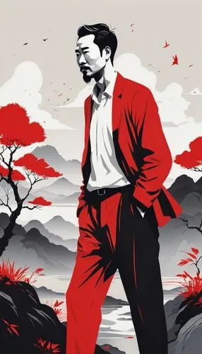 35 YEAR OLD MAN IN RED.,el salvador dali,on a red background,shirakami-sanchi,dali,red background,nurungji,nature and man,landscape red,japan,choi kwang-do,japanese sakura background,baguazhang,yogana