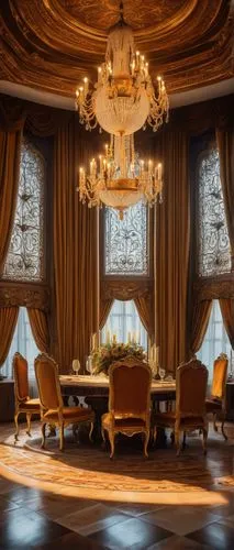 ornate room,dining room,royal interior,victorian room,ritzau,ballroom,breakfast room,baccarat,furnishings,interior decor,danish room,chandeliers,restaurant bern,dining table,kempinski,opulence,rococo,sitting room,dolmabahce,centrepiece,Illustration,Abstract Fantasy,Abstract Fantasy 17