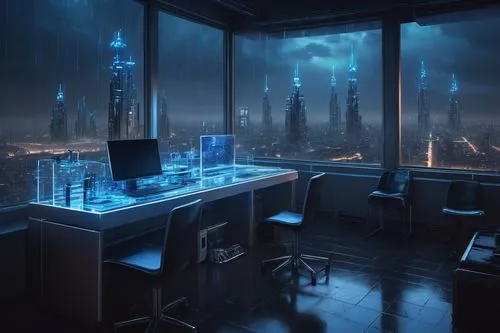 Modern ADC architecture, futuristic laboratory interior, sleek metallic surfaces, intricate circuit boards, wires, microchips, robotic arms, holographic displays, blue LED lights, transparent glass ta