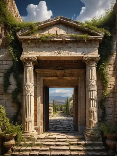 amphipolis,artemis temple,greek temple,ephesus,hierapolis,metapontum,delphi,the ancient world,xanthos,tiryns,ancient city,porta,roman temple,celsus library,panagora,tholos,ancient house,messene,garni,stone gate,Illustration,Retro,Retro 22