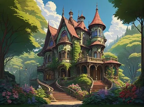 witch's house,victorian house,house in the forest,fairy tale castle,forest house,victorian,fairytale castle,old victorian,dreamhouse,studio ghibli,maplecroft,two story house,little house,witch house,house silhouette,knight house,country house,the haunted house,dandelion hall,beautiful home,Illustration,Vector,Vector 02