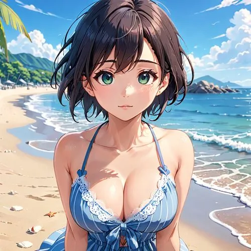 niijima,fubuki,beach background,summer background,kawakami,shimei,Anime,Anime,Realistic