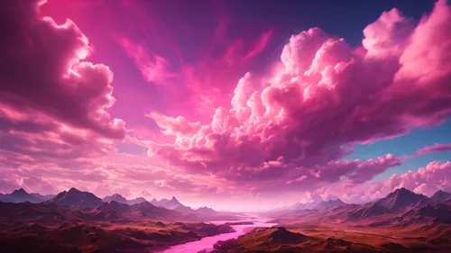 purple landscape,fantasy landscape,pink dawn,epic sky,desert landscape,landscape background,sky,desert desert landscape,futuristic landscape,hot-air-balloon-valley-sky,magenta,vast,virtual landscape,purple and pink,fantasy picture,full hd wallpaper,3d fantasy,chinese clouds,wall,pink-purple,Photography,General,Fantasy