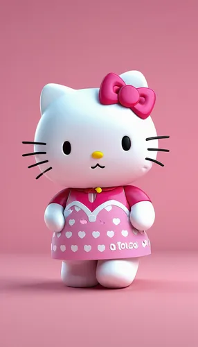 hello kitty wallpaper,cute cartoon character,doll cat,pink cat,the pink panter,cat kawaii,cute cat,3d figure,dribbble,cute cartoon image,3d model,lucky cat,pink background,japanese kawaii,plush figure