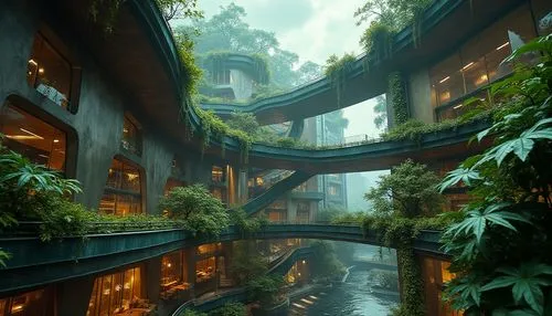 rain forest,rainforests,ecotopia,rainforest,shaoming,skyways,atriums,biospheres,biopolis,futuristic landscape,fantasy city,riad,herbology,tropical jungle,biopiracy,arcology,skywalks,jungles,kowloon,theed,Photography,General,Realistic