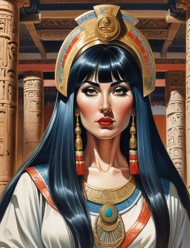 beautiful ancient priestess with bangs and long black hair in ancient temple
,cleopatra,ancient egyptian girl,ancient egypt,ancient egyptian,pharaonic,artemisia,egyptian,pharaohs,dahshur,priestess,kar