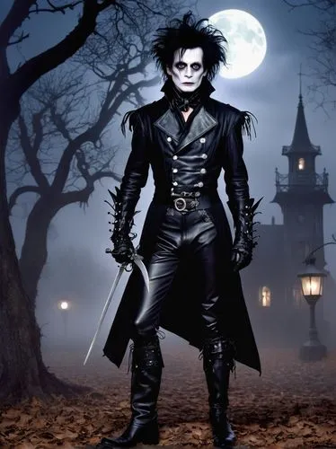 gothicus,hyde,scissorhands,ryuk,highwayman,alucard,gothic style,rumple,deathrock,edward,shinigami,gothic,dark gothic mood,salem,jace,halloween background,jareth,tevanian,lestat,blunderbuss,Illustration,Realistic Fantasy,Realistic Fantasy 14