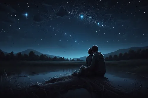 the night sky,stargazing,nightsky,night sky,starry sky,night stars,astronomer,meditation,starry night,starfield,astronomy,constellations,falling stars,world digital painting,the universe,contemplation,the stars,universe,stars,starlight,Illustration,Realistic Fantasy,Realistic Fantasy 17