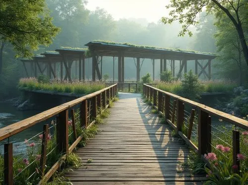 wooden bridge,scenic bridge,hanging bridge,adventure bridge,teak bridge,footbridge,walkway,boardwalks,wooden pier,viola bridge,wooden path,morning mist,hangman's bridge,bridge,footbridges,nature park,covered bridge,pathway,angel bridge,dragon bridge,Photography,General,Realistic