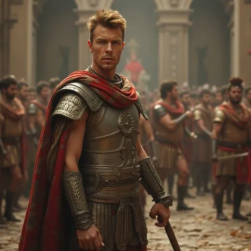 David Bowie as King Arthur,the ancient roman gladian is standing next to other men,menelaus,roman soldier,imperatoris,flavius,sparta,britannicus