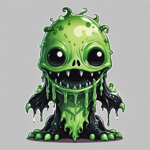 2d front sprite of a green and black colored spooky slime monster, transparent background,an image of a green monster with bulging eyes,cthulhu,slimer,three-lobed slime,luarsab,protoplasm,lovecraftian