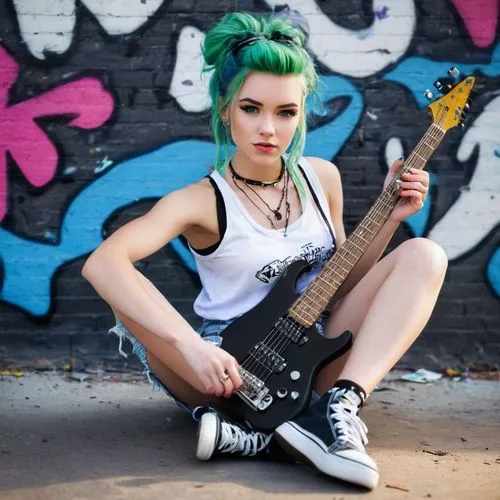 punk,guitar,rocker,painted guitar,electric guitar,punk design,ukulele,rockabella,lycia,grunge,skater,tattoo girl,playing the guitar,guitars,lis,poison,axe,greta oto,converse,jade,Photography,Documentary Photography,Documentary Photography 09