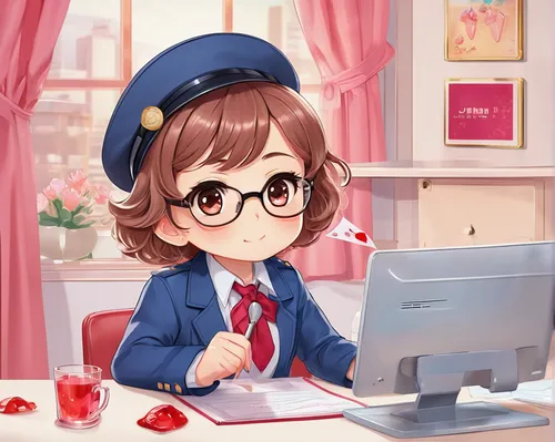 secretary,girl studying,office worker,girl at the computer,librarian,lotte,mini carnation,carnation coloring,blur office background,honmei choco,telephone operator,reading glasses,illustrator,pianist,bookworm,with glasses,online date,business girl,secretary desk,receptionist,Illustration,Japanese style,Japanese Style 01