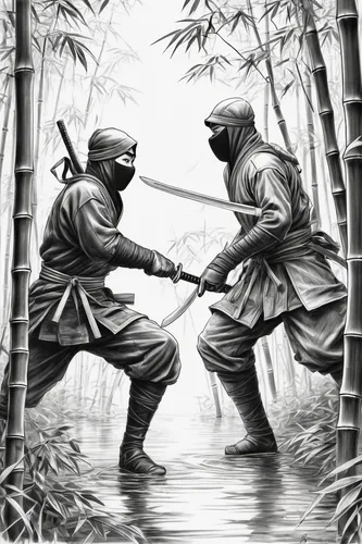 sword fighting,shaolin kung fu,kenjutsu,shinobi,swordsmen,pacu jawi,samurai,sambo (martial art),ninjas,game illustration,patrol,haidong gumdo,samurai fighter,martial arts,eskrima,warrior east,ninjutsu,bansuri,historical battle,sōjutsu,Illustration,Black and White,Black and White 30