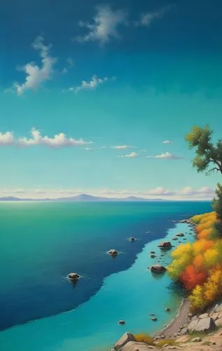 landscape background,coastal landscape,lake baikal,landscape with sea,panoramic landscape,mediterranean sea,Art,Artistic Painting,Artistic Painting 48