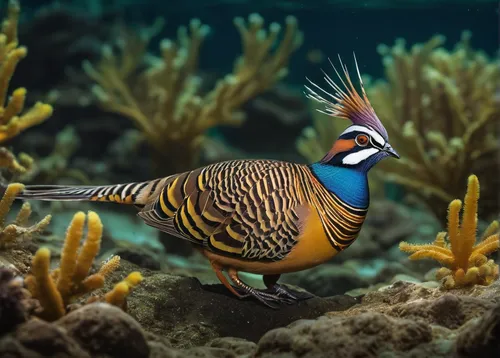 Write a description of a spinifex pigeon in a calm and peaceful setting.,ring-necked pheasant,ring necked pheasant,anemonefish,chukar partridge,coral reef fish,triggerfish-clown,chukar,a species of ma