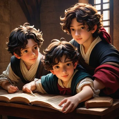 children studying,caravaggio,ciccolo,the three magi,piccoli,figli,Art,Classical Oil Painting,Classical Oil Painting 05