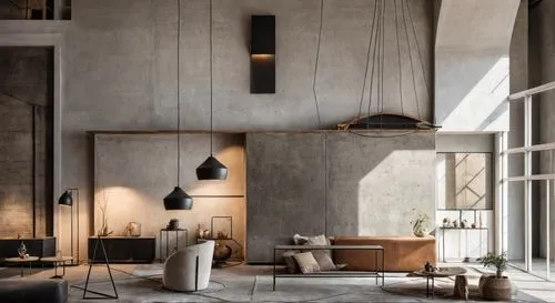 this is a living room with several lights,minotti,henningsen,bertoia,zumthor,associati,foscarini,Photography,General,Realistic