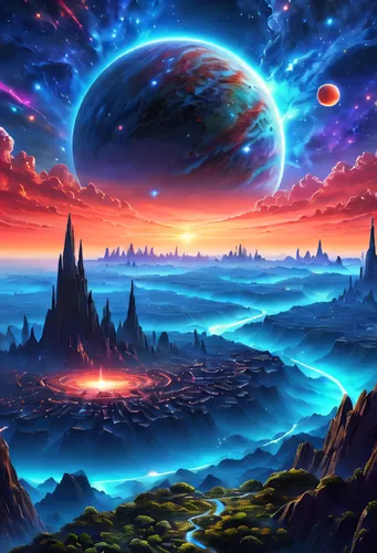 fantasy landscape,alien planet,futuristic landscape,alien world,fantasy picture,planet alien sky,planet eart,terraforming,fire planet,fantasy art,space art,volcanic landscape,fantasy world,planet,starscape,3d fantasy,lunar landscape,dream world,exoplanet,scene cosmic