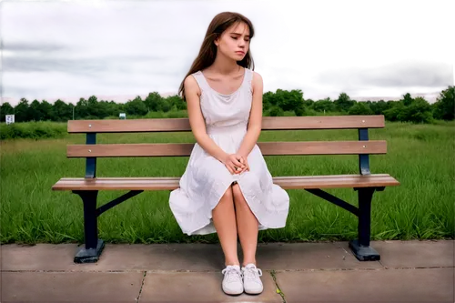 girl sitting,girl in a long,bench,park bench,girl in a long dress,woman sitting,girl in white dress,depressed woman,the girl at the station,girl praying,loneliness,alone,melancholic,relaxed young girl,melancholia,photoshop manipulation,photo manipulation,wooden bench,young girl,melancholy,Illustration,Japanese style,Japanese Style 13