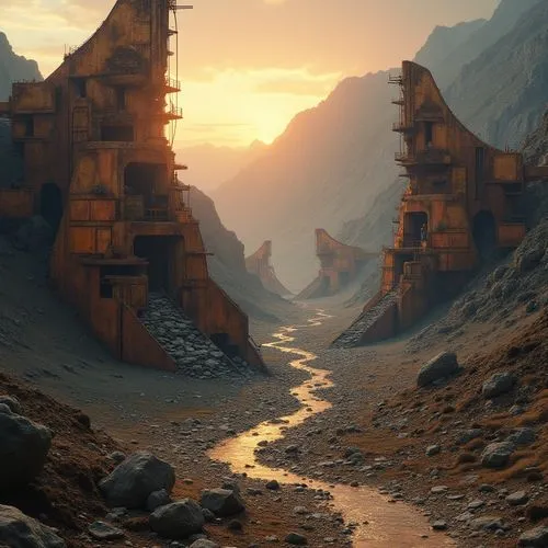 futuristic landscape,mountain settlement,fantasy landscape,canyon,post-apocalyptic landscape,ancient city,hodas,wastelands,sedensky,world digital painting,virtual landscape,desert landscape,theed,street canyon,erebor,barren,valley of death,tirith,desert desert landscape,valley,Photography,General,Realistic